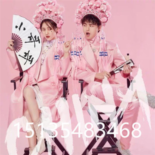 2020影楼流行国潮风混搭情侣主题服装 头饰绒球凤冠嘻哈特色演出服