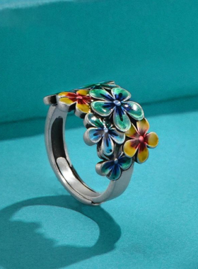 复古轻奢民族风珐琅繁花似锦戒指