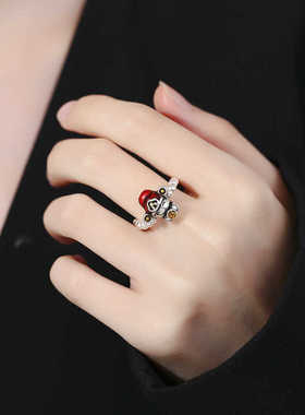 招财新年珐琅指环纯银复古可爱