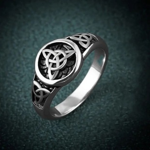 复古凯尔特结三位一体戒指男女巫凯尔特镶钻小众设计感开口指环