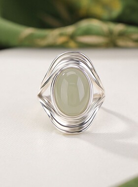 镂空椭圆蛋面戒指个性百搭设计感