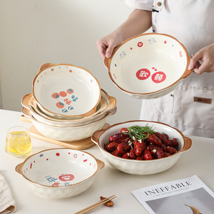 奶油风双耳陶瓷碗大号家用毛血旺酸菜鱼水煮肉片麻辣烫专用大汤碗