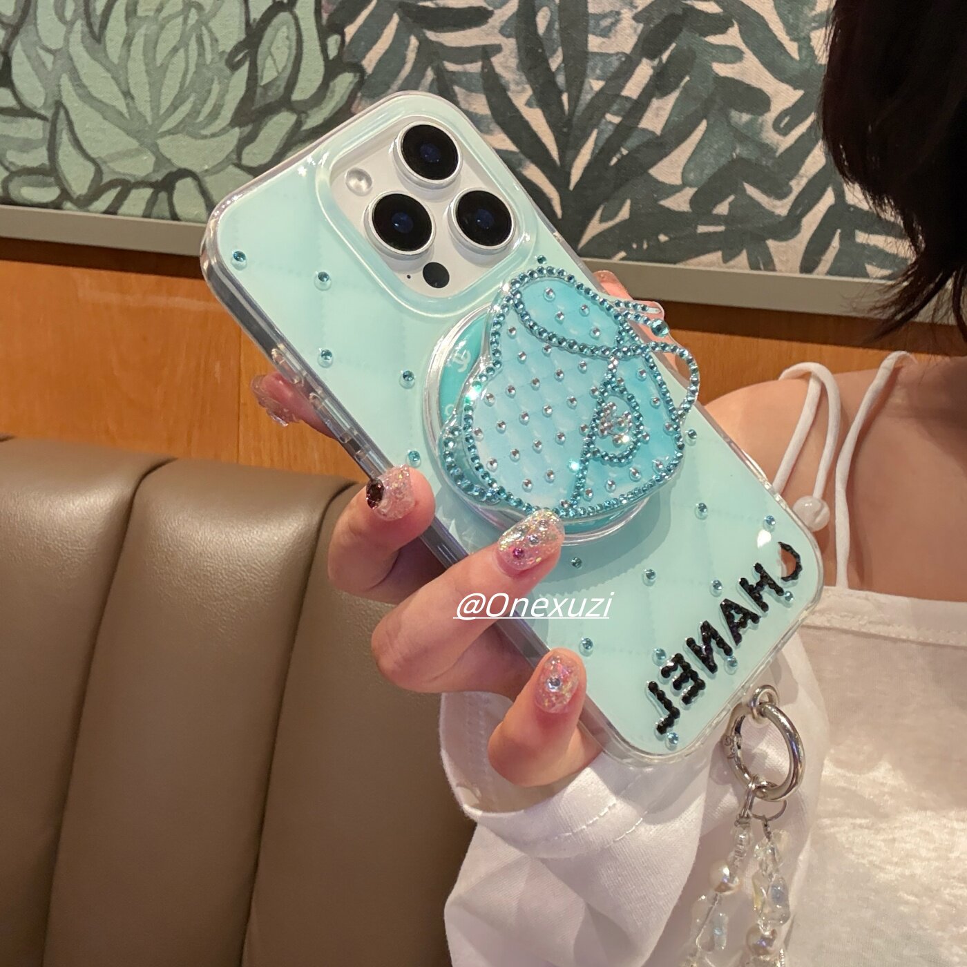 高定点钻小香风少女清新日韩简约适用iPhone16promax苹果15手机壳14全包防摔13链条磁吸支架iPhone17