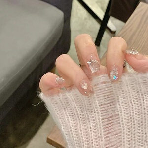 手工定制穿戴甲成品甲片冰透爆闪猫眼美甲爱心蝴蝶显白手工假指甲