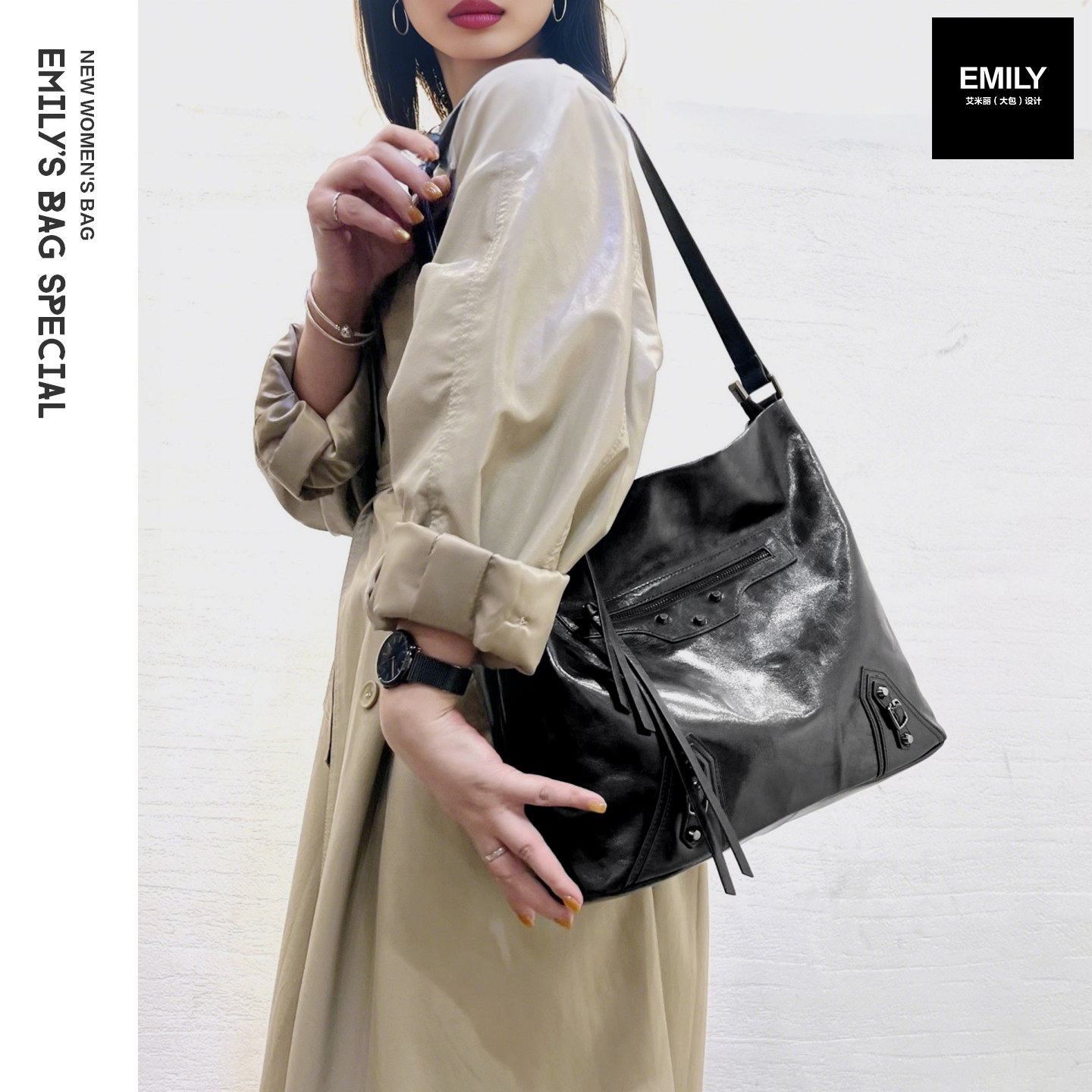 新款真皮植鞣牛皮女铆钉大容量复古休闲通勤机车包托特包单肩斜挎,箱包皮具/热销女包/男包,托特包,淘宝优惠券,粉丝福利购,淘宝优惠卷