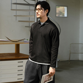 极简风 男翻领商务休闲宽松打底衫 收留原创假两件轻熟风长袖 POLO衫
