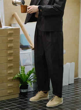 收留原创春夏新款男士黑色九分裤休闲裤宽松锥形阔腿长裤子