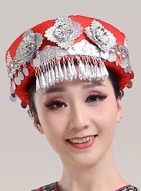 红色三花吊铃头饰少数民族舞蹈演出女帽苗族土家族舞台饰品