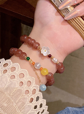 新中式草莓酱串珠桃花手串轻奢小众高级感百搭气质手链手饰品批发