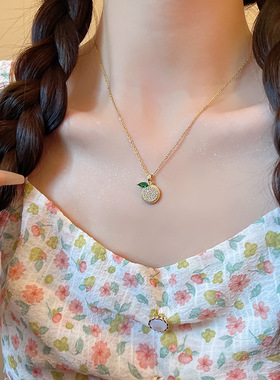 小清新可爱柠檬钛钢项链女ins潮百搭气质精致满钻超闪锁骨链颈链