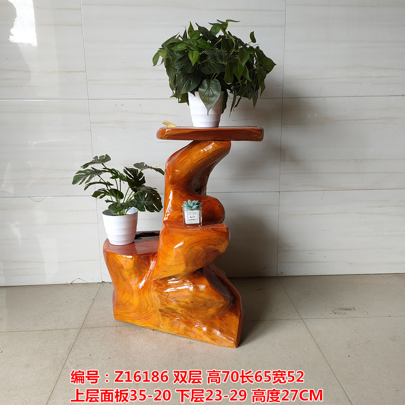 根雕花架阳台盆景架多层整体实木头树根特价中式天然原木底座客u.