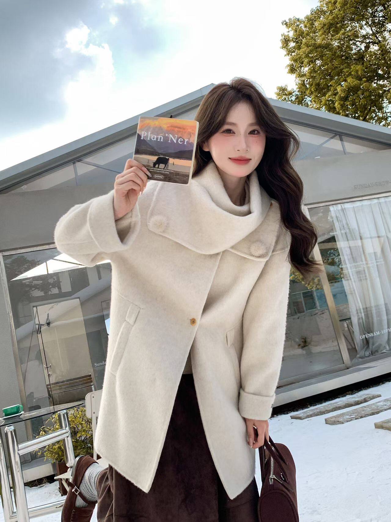 欧洲站2026年新款双面羊毛大衣女中长款韩版宽松羊毛外套高级感
