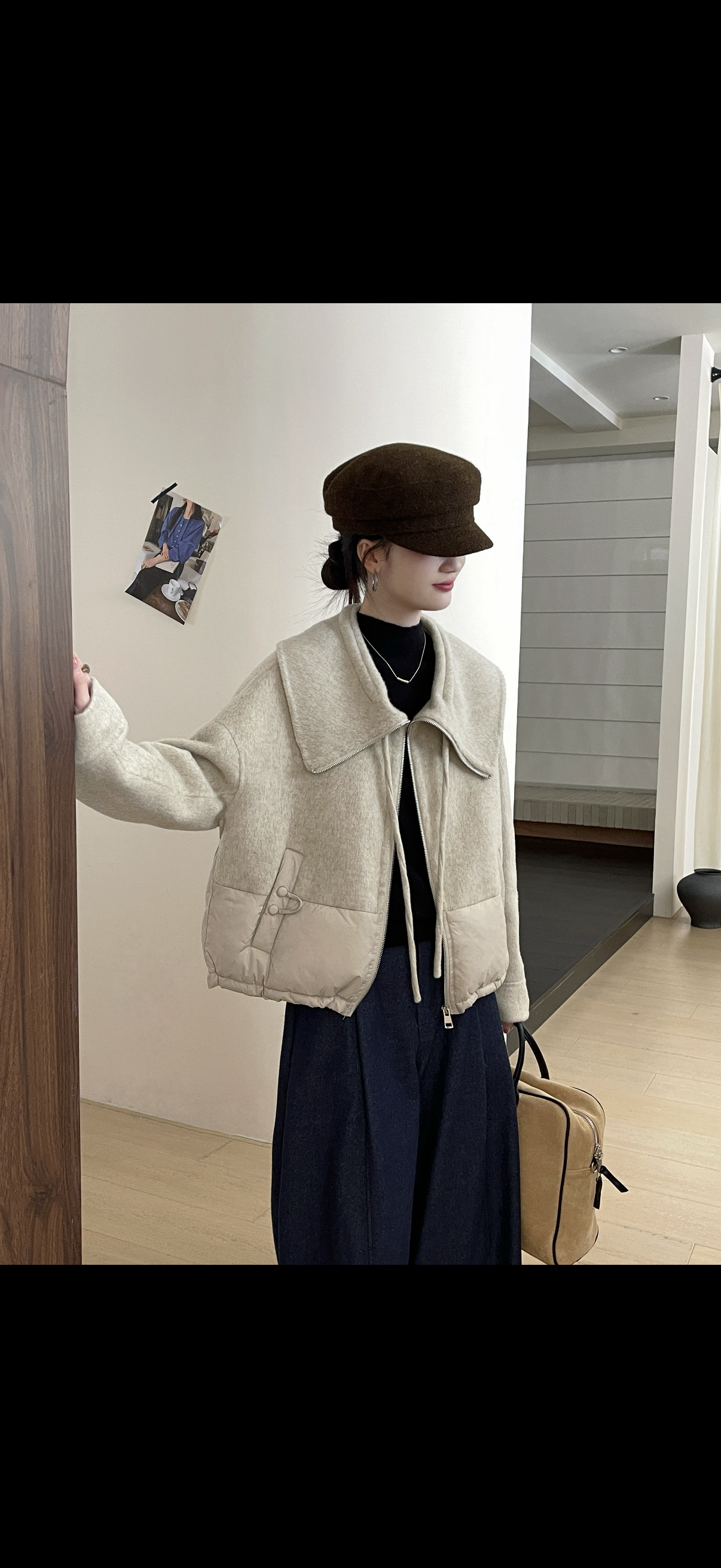 2025东大门新款双面大衣拼白鸭绒大衣女两穿显瘦保暖大衣小个子女