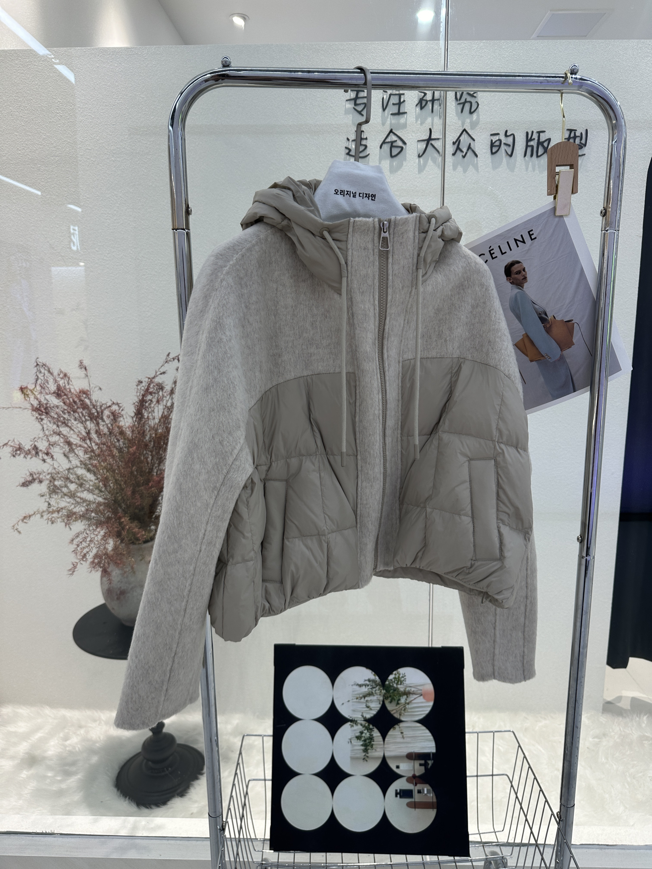 秋冬高品质手工缝制双面羊毛大衣拼接90白鸭绒羽绒服百分百羊毛韩