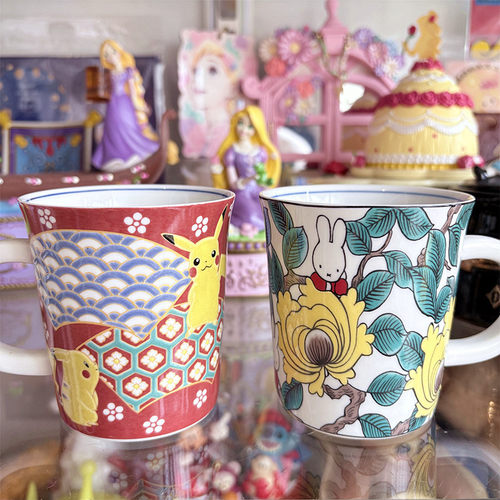日本九谷烧 免代 卡通 可爱小精灵 皮卡丘 米菲兔陶瓷水杯 马克杯