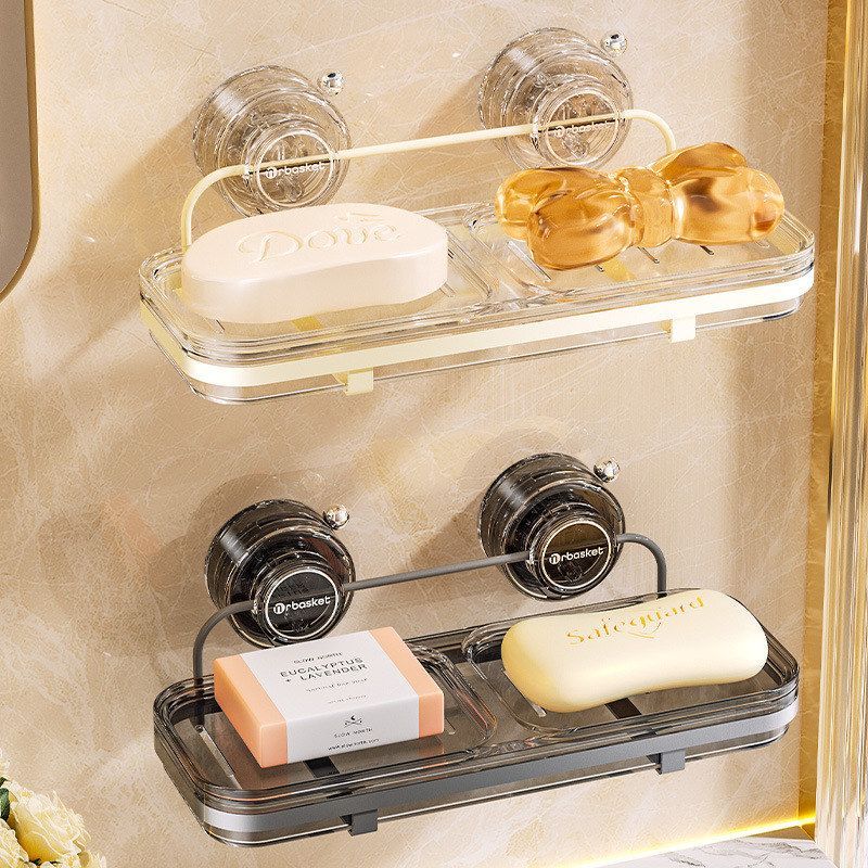 免打孔壁挂式双格肥皂盒吸盘墙上