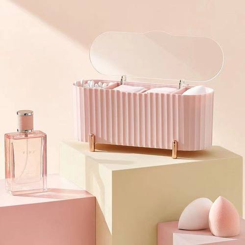 化妆品棉签棉透明带盖美妆架收纳盒口红蛋卸妆收纳防尘桌面整理盒