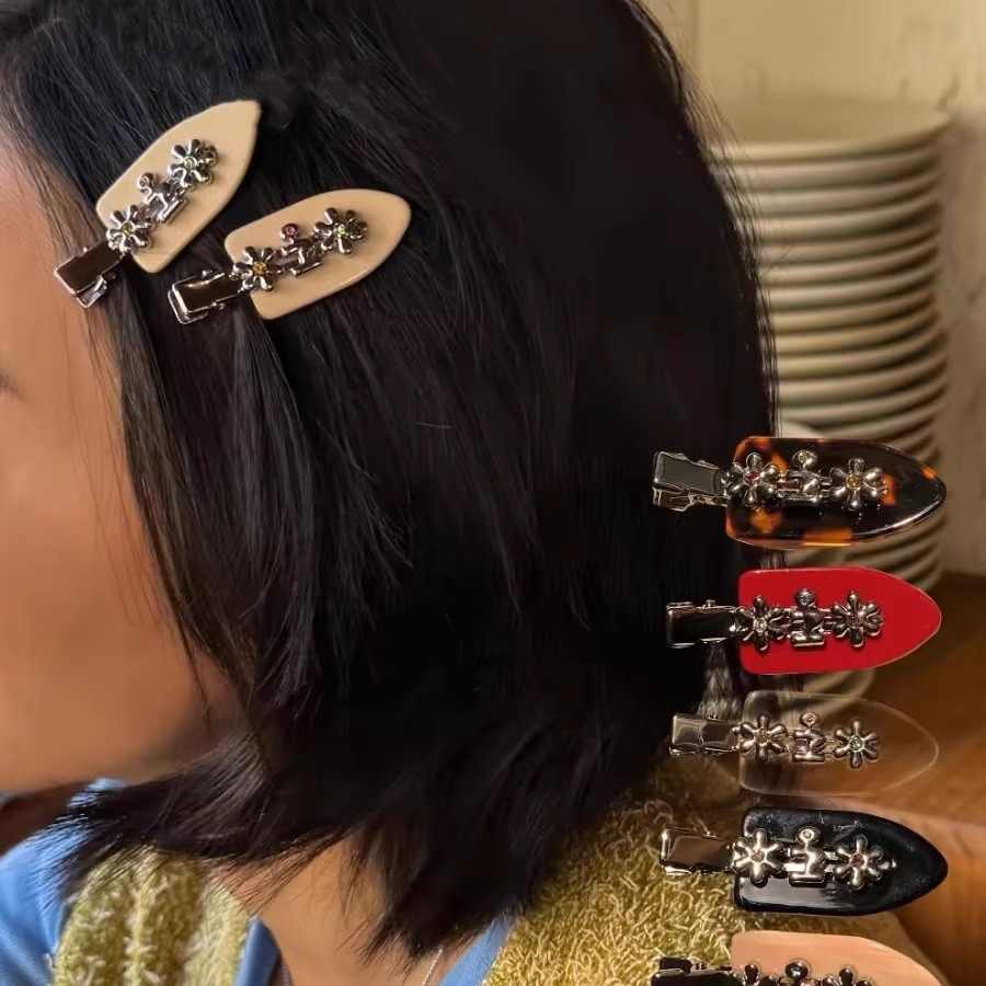 Tagi.金属鼓鼓小花边夹无痕醋酸鸭嘴夹刘海夹可爱发饰发夹头饰女图片