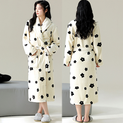睡袍女秋冬季加厚珊瑚绒长袍外穿浴袍保暖长袖春秋法兰绒新款睡衣