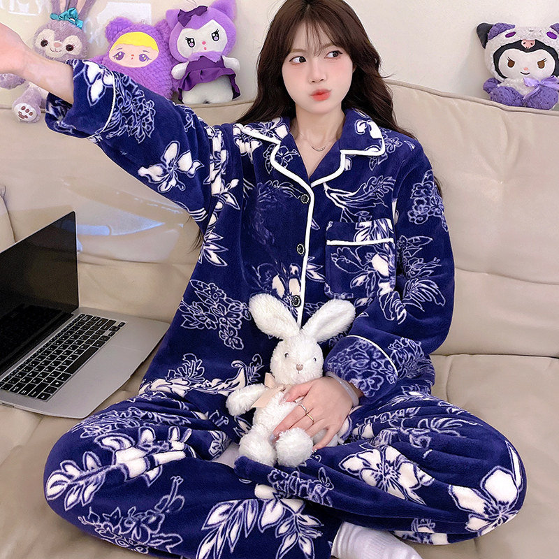 睡衣女士套装家居服套装保暖加绒加厚法兰绒珊瑚绒秋冬爆款可外穿