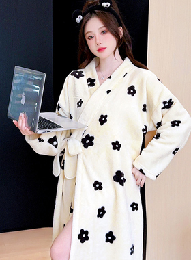 和服睡袍女秋冬季加厚珊瑚绒保暖长袖春秋法兰绒新款睡衣外穿浴袍