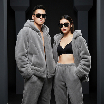 仿貂加厚新款睡衣家居服男女外穿套装冬季情侣仿皮草保暖气质