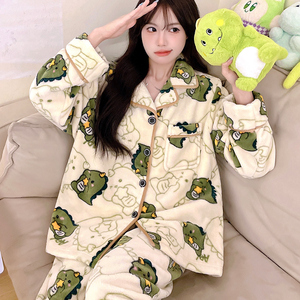 睡衣女秋冬季加厚套装家居服保暖长袖春秋新款珊瑚绒法兰绒可外穿