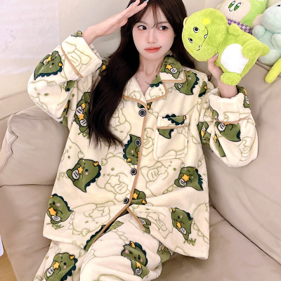 睡衣女秋冬季加厚套装家居服保暖长袖春秋新款珊瑚绒法兰绒可外穿