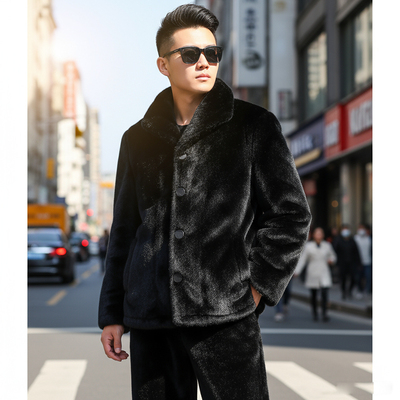 仿貂加厚睡衣家居服男士外穿套装冬季加绒保暖绿色皮草