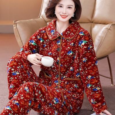 睡衣女秋冬中老年加厚套装妈妈奶奶保暖长袖春秋婆婆珊瑚绒法兰绒