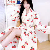 睡衣 春秋法兰绒新款 睡袍女秋冬季 加厚珊瑚绒长袍外穿浴袍保暖长袖