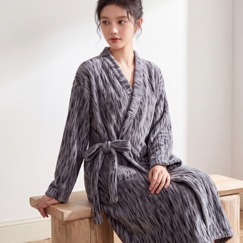 睡袍女秋冬季加厚珊瑚绒长袍浴袍保暖春秋法兰绒新款睡衣外穿长袖