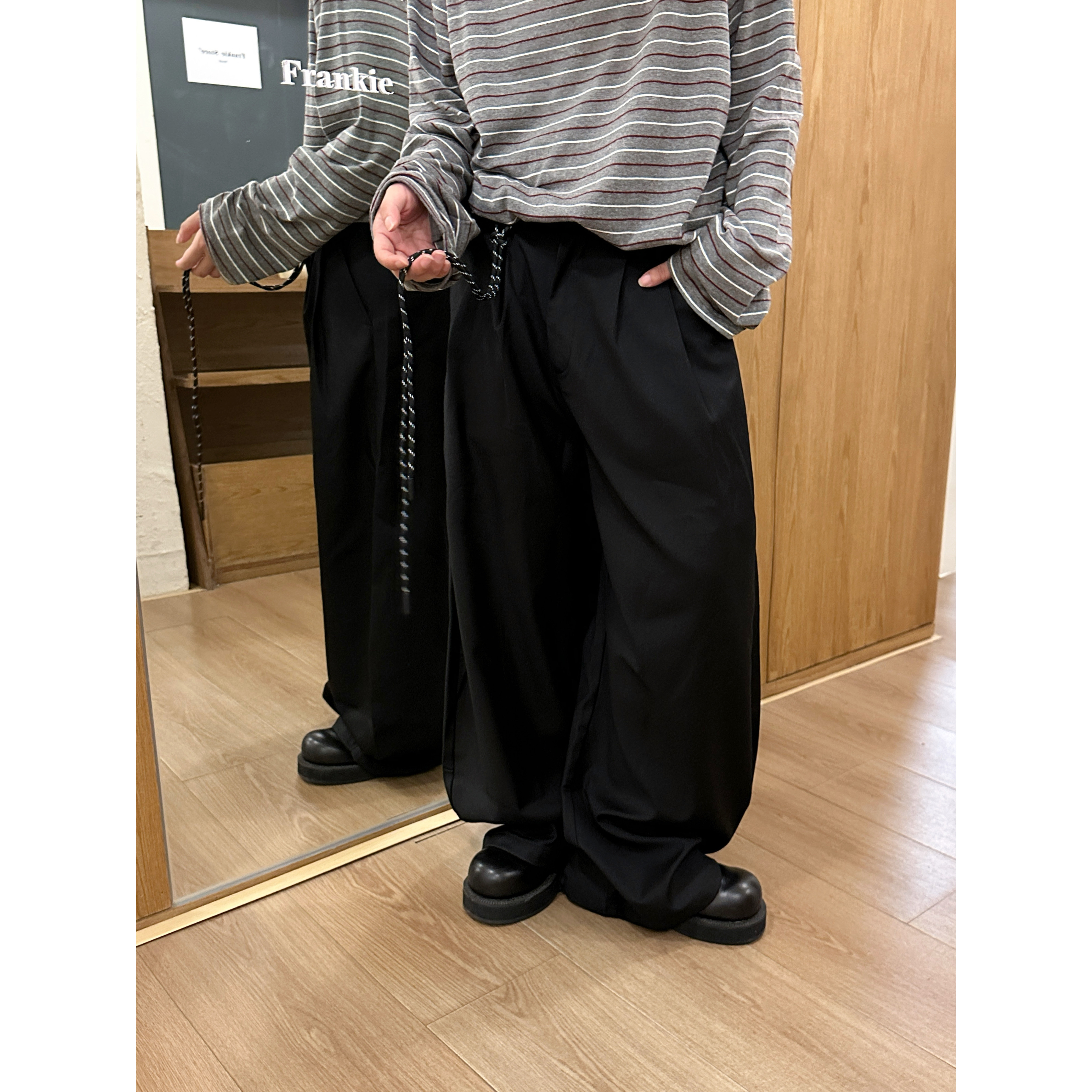 简约双褶皱垂感西裤简约男女
