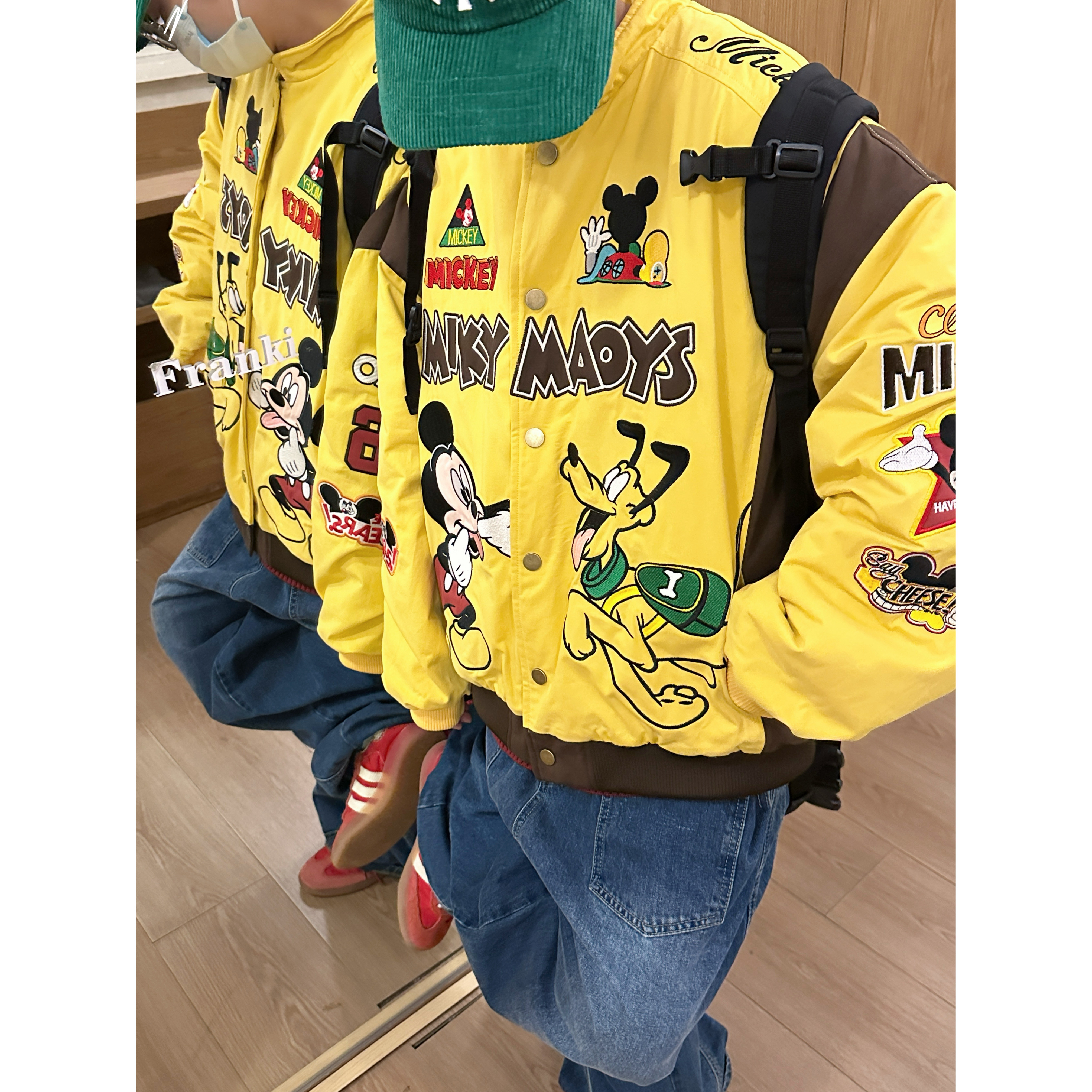 JUSHOUREN 美式卡通趣味米奇刺绣棉服男女宽松冬季加厚夹克外套潮