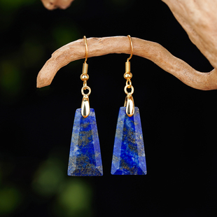 小众设计青金石蓝色几何耳环个性 百搭气质电镀18K真金天然石耳坠