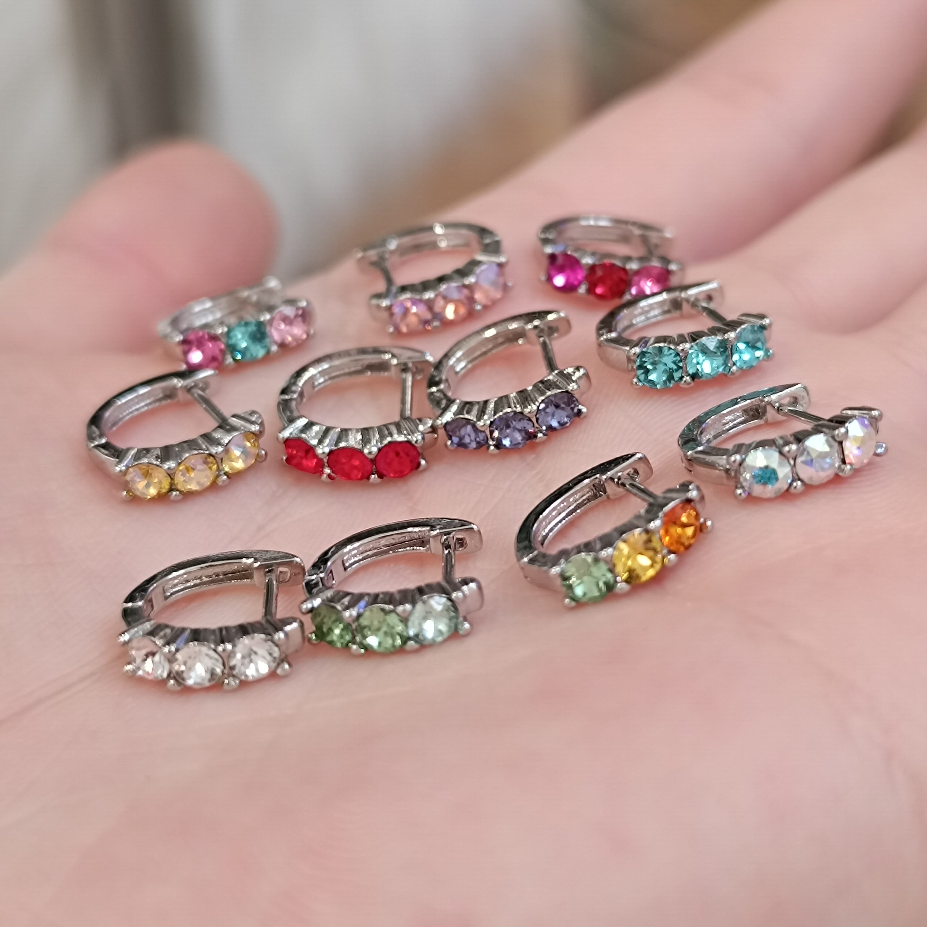 自由搭配多巴胺色系3钻镶嵌3mm大小奥地利进口直针耳扣女耳饰耳针