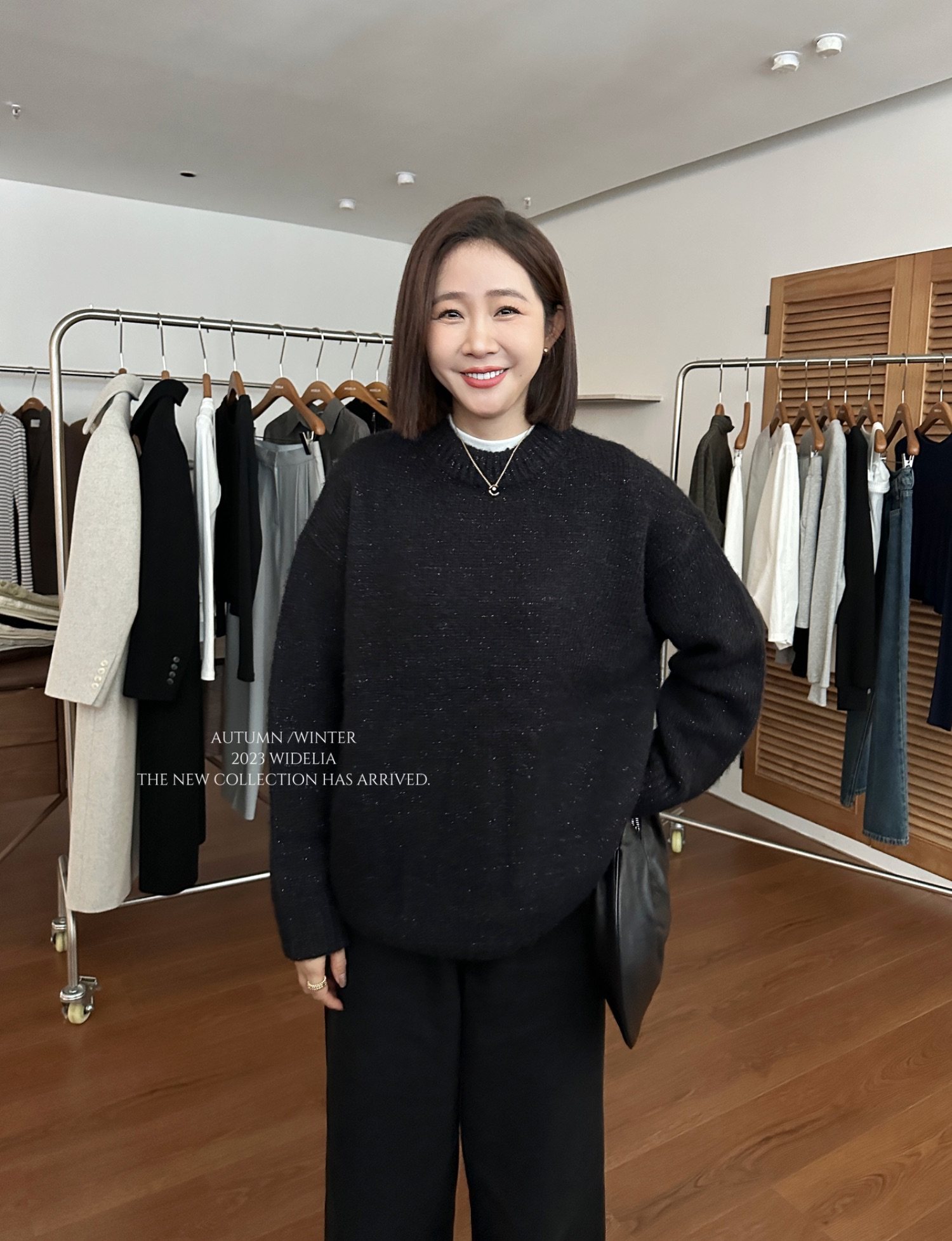 十三行widelia陈姬儿秋冬韩版亮晶晶闪闪黑色毛衣女针织上衣28821