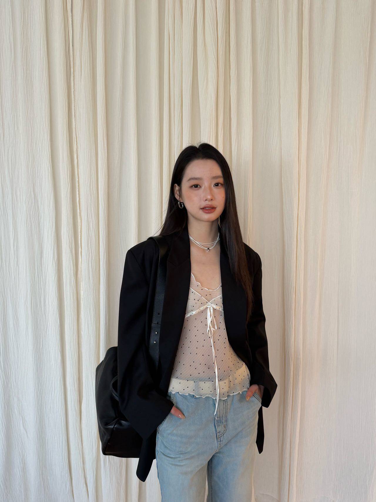 WAIT WORE2026春秋新款女装百搭休闲宽松双排扣西装外套女6068