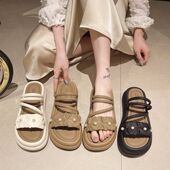 配裙子厚底休闲一字凉拖鞋 时尚 踩屎感 女夏外穿2024新款 网红拖鞋