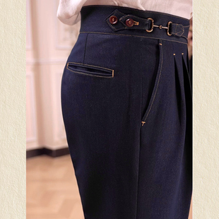 那不勒斯高腰双褶加厚直筒长裤 BC男士 秋冬老钱风廓尔喀牛仔西裤