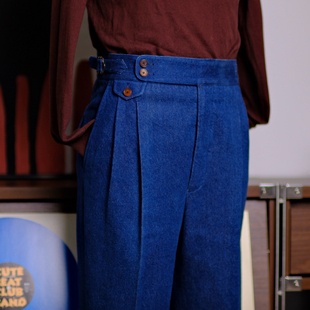 纯棉水洗老钱风那不勒斯巴黎扣休闲西裤 丹宁牛仔裤 秋冬意式 BC男士