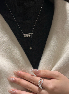 四分音符平衡木珍珠项链女抽拉式女时尚个性百搭高级感锁骨链颈链