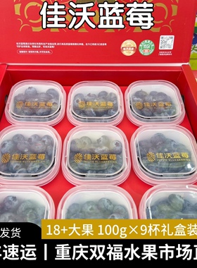 佳沃蓝莓精品礼盒装18+大果100gx9杯年货送礼客户领导重庆双福