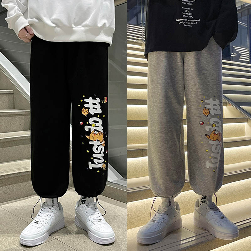 秋季港风外景休闲裤印花卫裤抽绳束脚裤直筒宽松运动裤工装裤,男装休闲裤,星座712-1