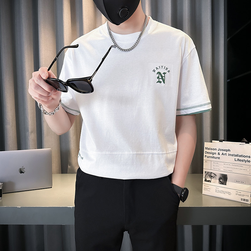 刺绣字母t恤男士夏季新款痞帅半袖上衣潮流圆领短袖体恤TX05-P58,男装T恤,星座712-1