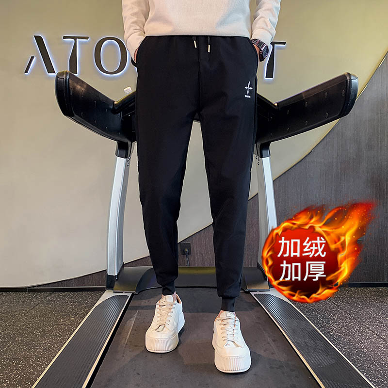 冬季加绒裤子痞帅潮牌宽松哈伦裤男士束脚裤加厚长裤A59加绒,男装休闲裤,星座712-1