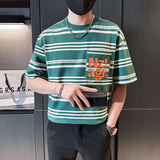 夏季潮牌条纹短袖t恤男士潮流百搭休闲上衣半截袖TX03-P58，男装T恤，星座712-1