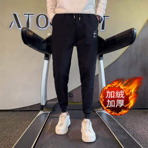 春装季加绒裤子 男士潮牌宽松哈伦裤男士 束脚裤加厚长裤 A59加绒图片