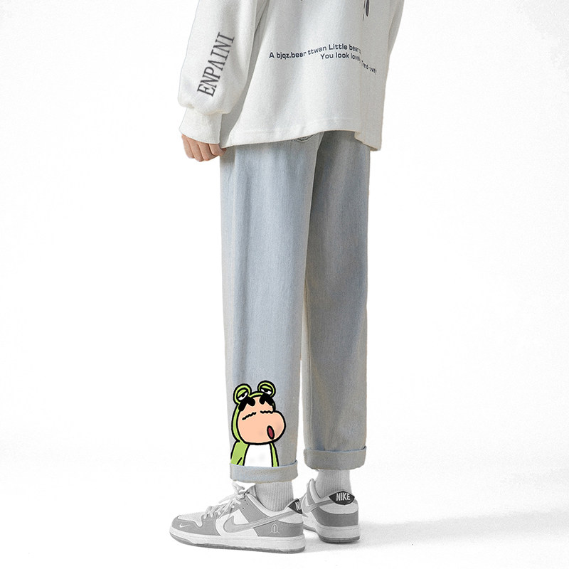 主推现货秋季牛仔裤加厚休闲长裤蜡笔小新印花阔腿裤大码拖地裤,男装休闲裤,星座712-1
