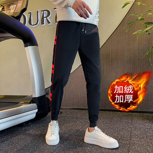 加绒裤子冬季加厚保暖长裤潮牌拼接休闲裤男士修身哈伦裤A157加绒图片
